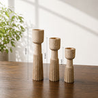 Handmade Wooden Candle Holder Set, Scandinavian Rustic Taper Candle Stands